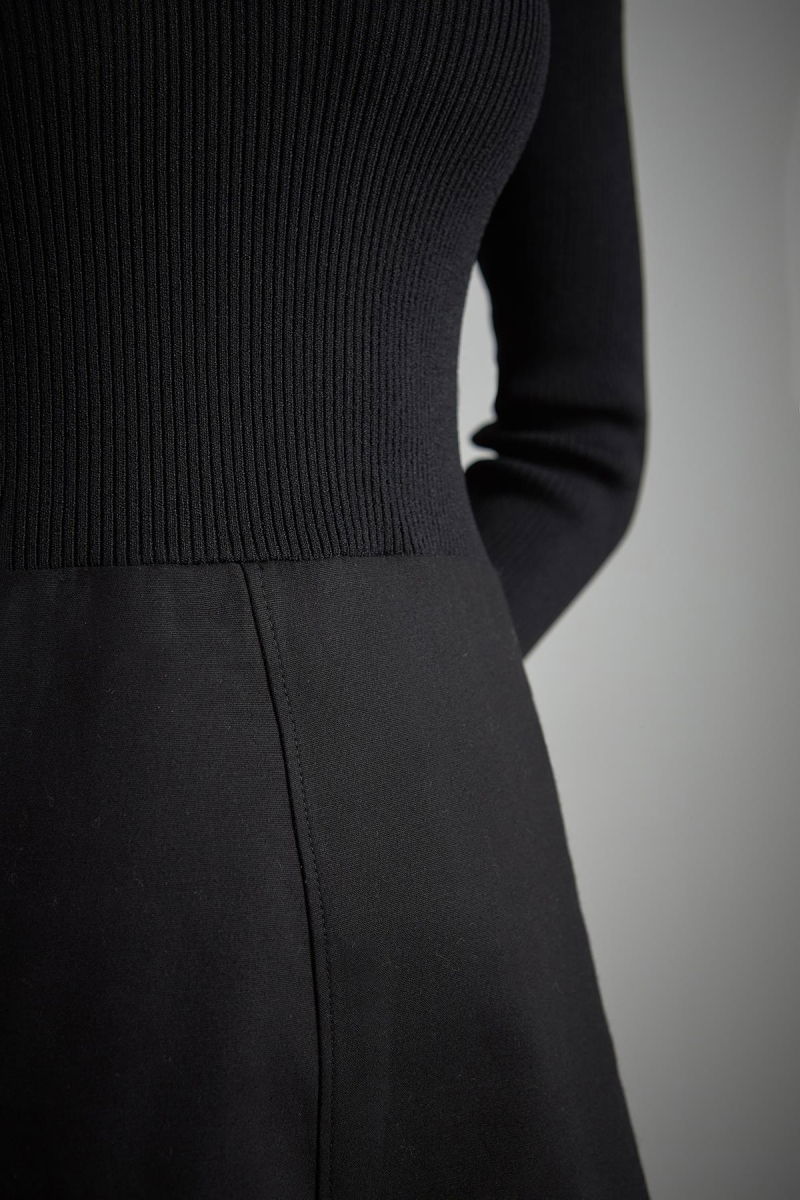 Join Us Kadın Polo Yaka Kumaş Etekli Triko Elbise W013 Siyah - 4