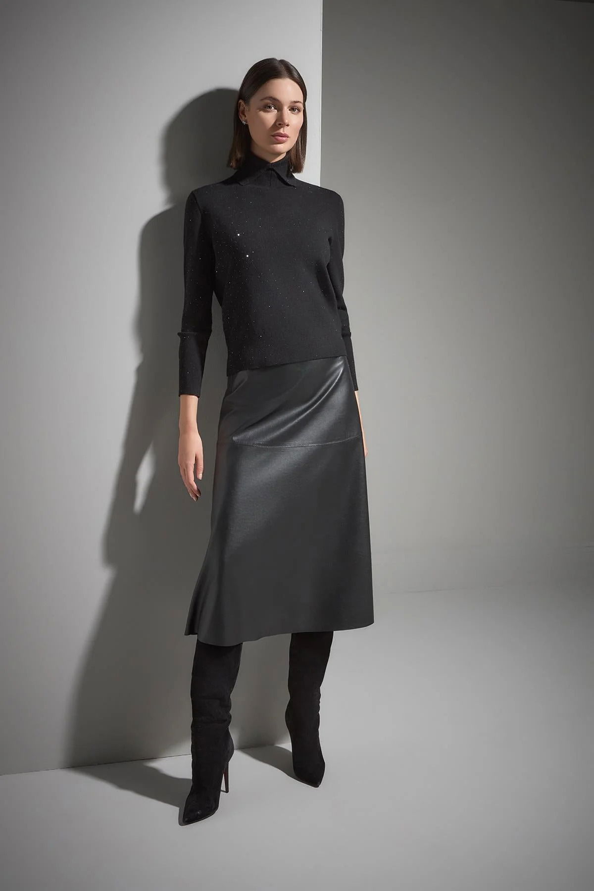 Join Us Kadın Polo Yaka Taş Baskılı Triko Kazak W227 Siyah - 4