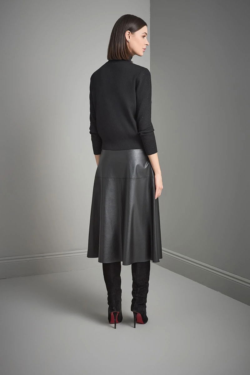 Join Us Kadın Polo Yaka Taş Baskılı Triko Kazak W227 Siyah - 5