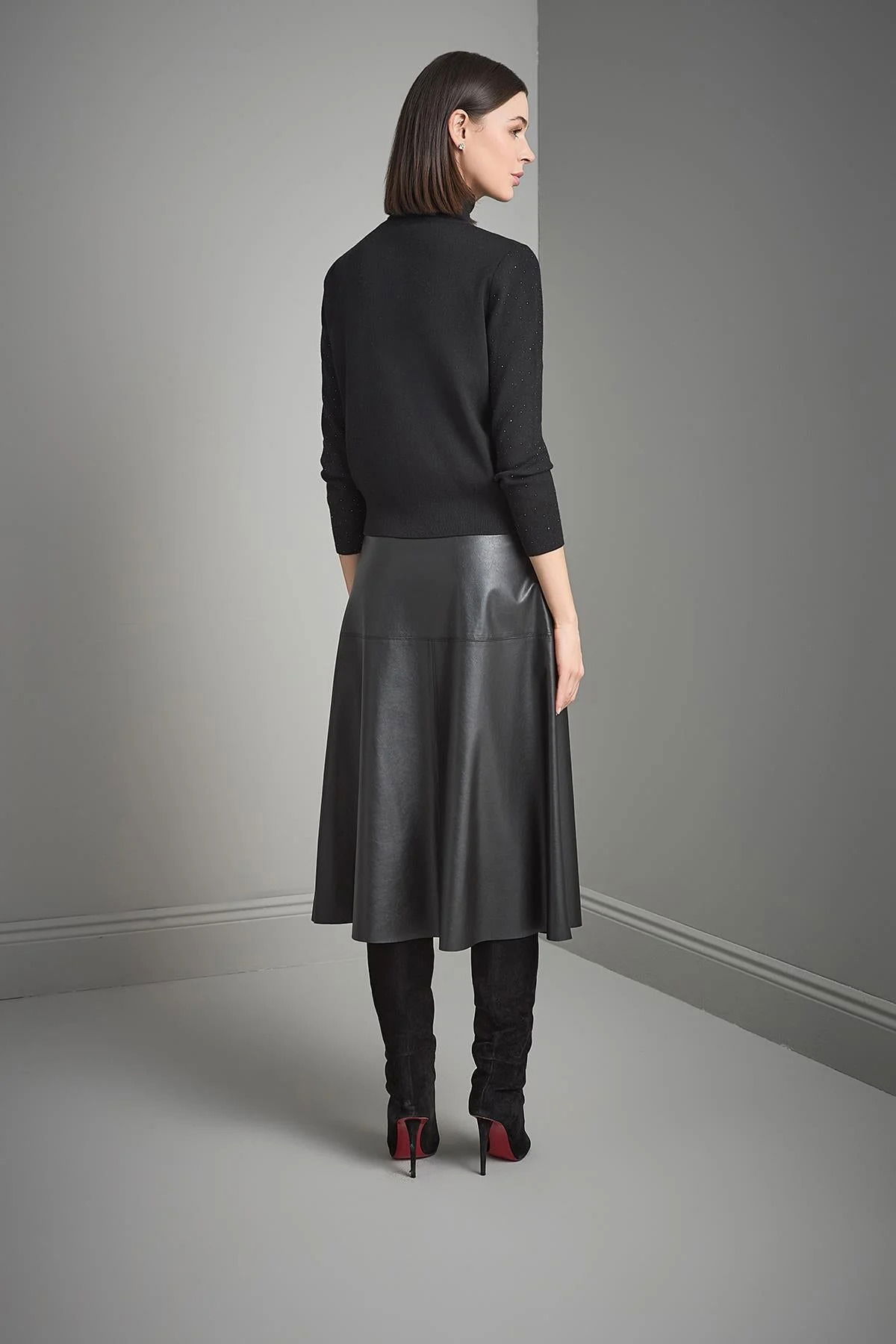 Join Us Kadın Polo Yaka Taş Baskılı Triko Kazak W227 Siyah - 5