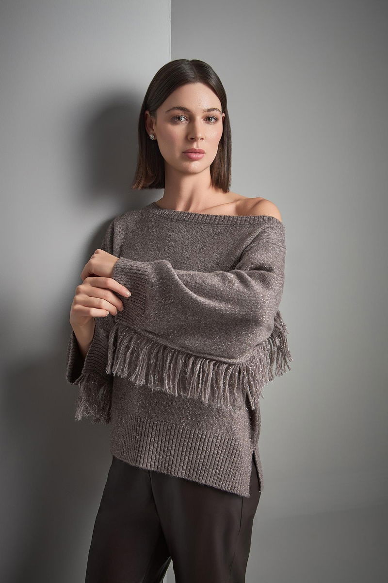 Join Us Kadın Püskül Detaylı Simli Triko Kazak W165 Kahverengi - 2