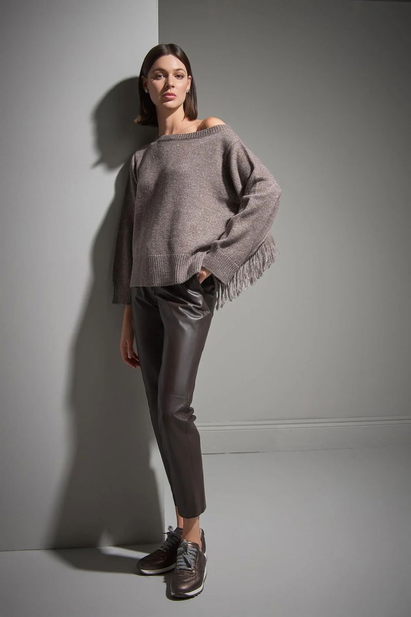 Join Us Kadın Püskül Detaylı Simli Triko Kazak W165 Kahverengi - 3