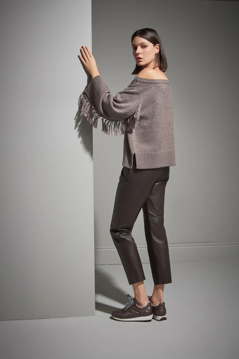 Join Us Kadın Püskül Detaylı Simli Triko Kazak W165 Kahverengi - 5