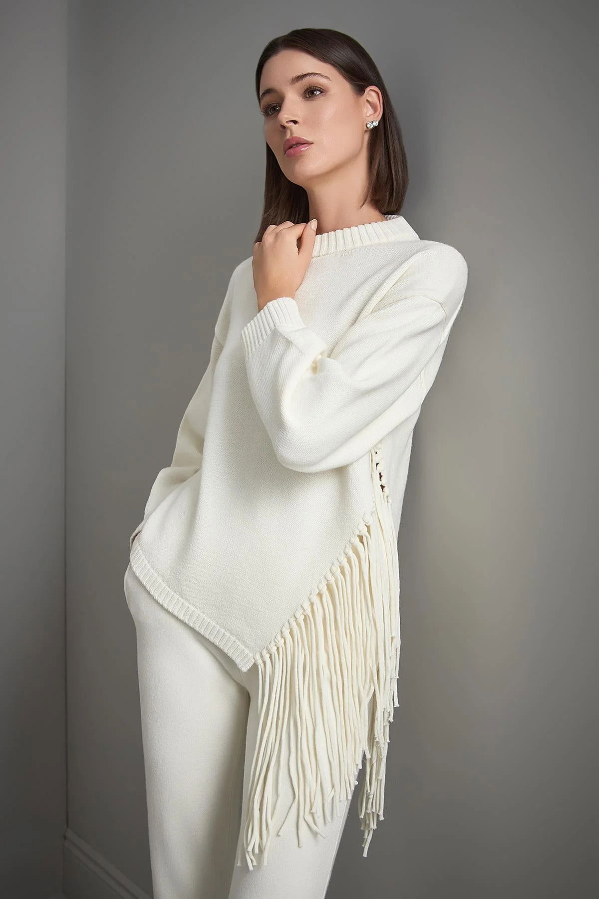 Join Us Kadın Püskül Detaylı Triko Kazak W170 Ekru - 1