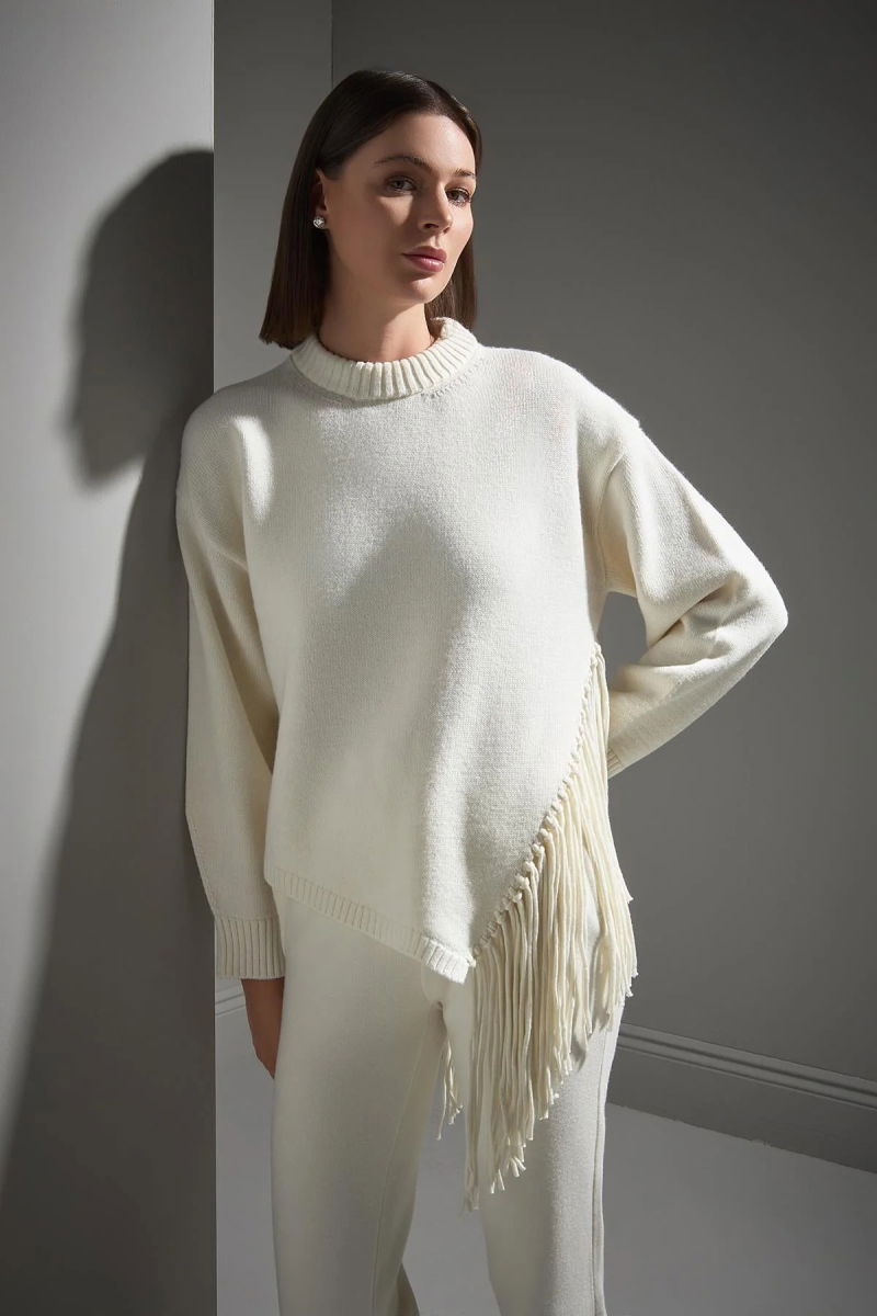 Join Us Kadın Püskül Detaylı Triko Kazak W170 Ekru - 2