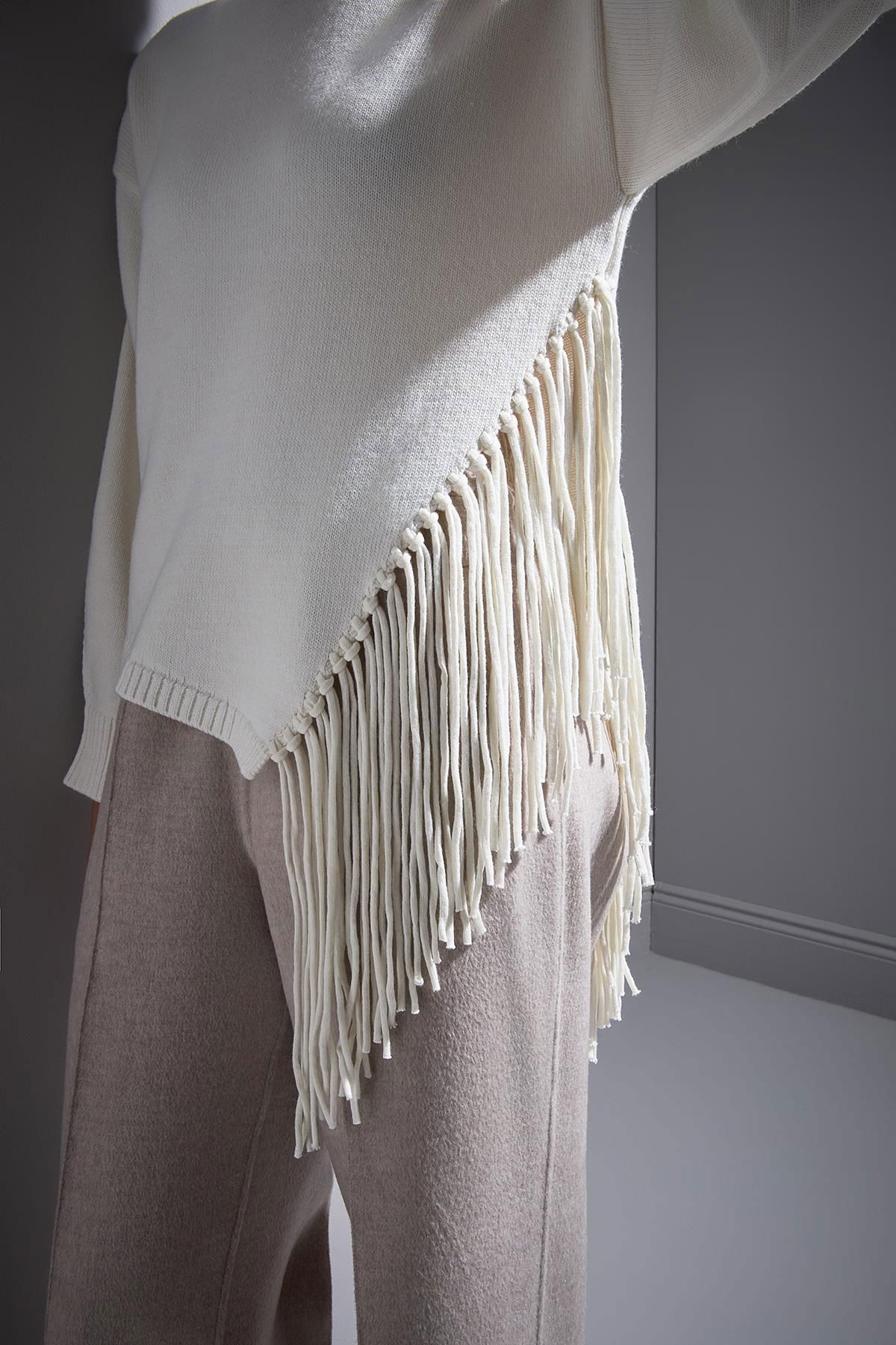 Join Us Kadın Püskül Detaylı Triko Kazak W170 Ekru - 3