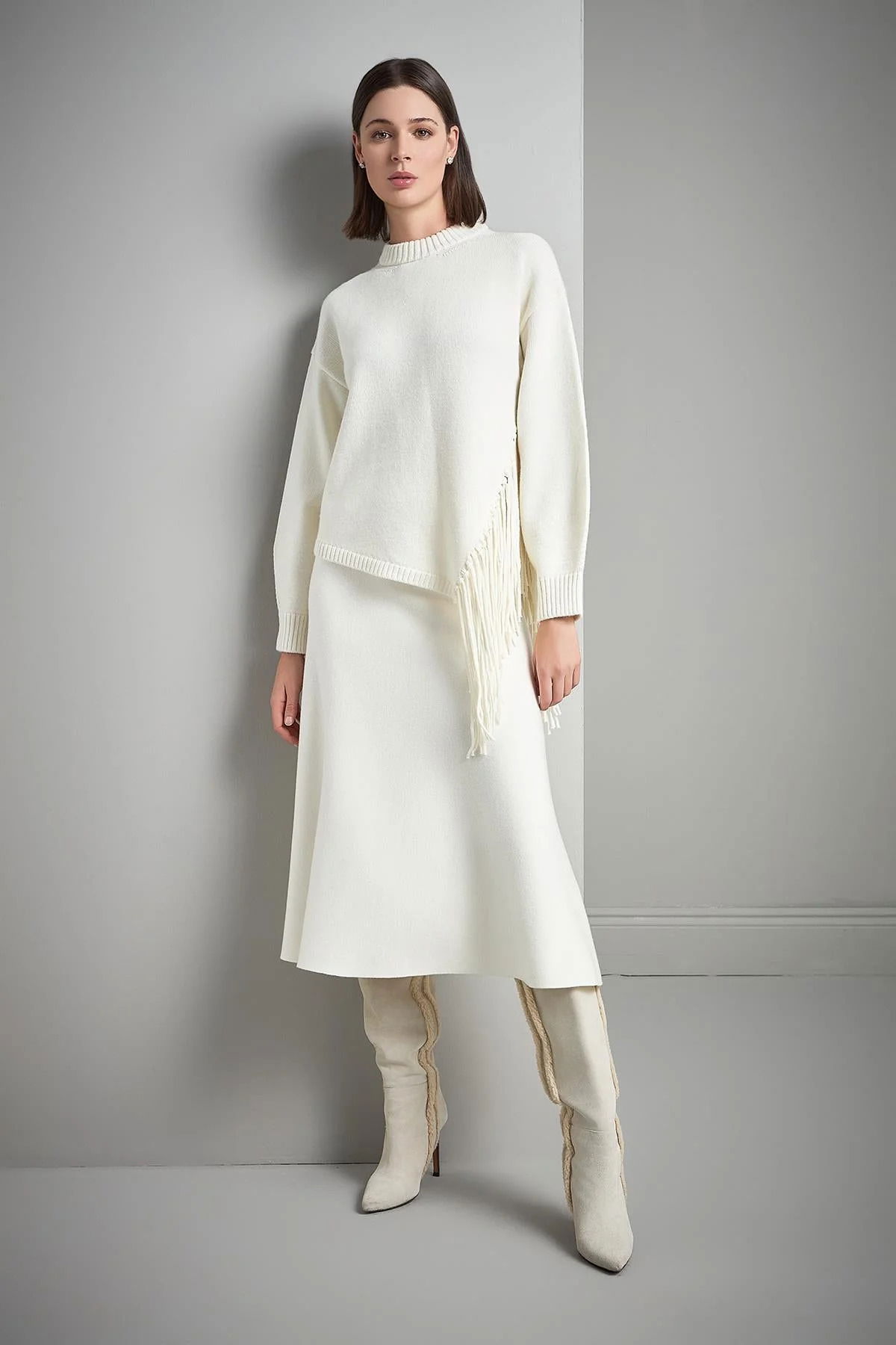Join Us Kadın Püskül Detaylı Triko Kazak W170 Ekru - 4