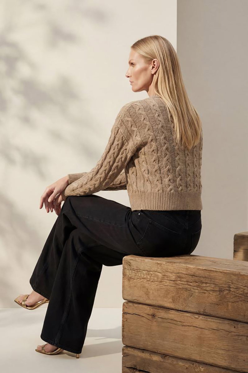 Join Us Kadın Saç Örgü Detaylı Pullu Hırka S026 Bej - 5