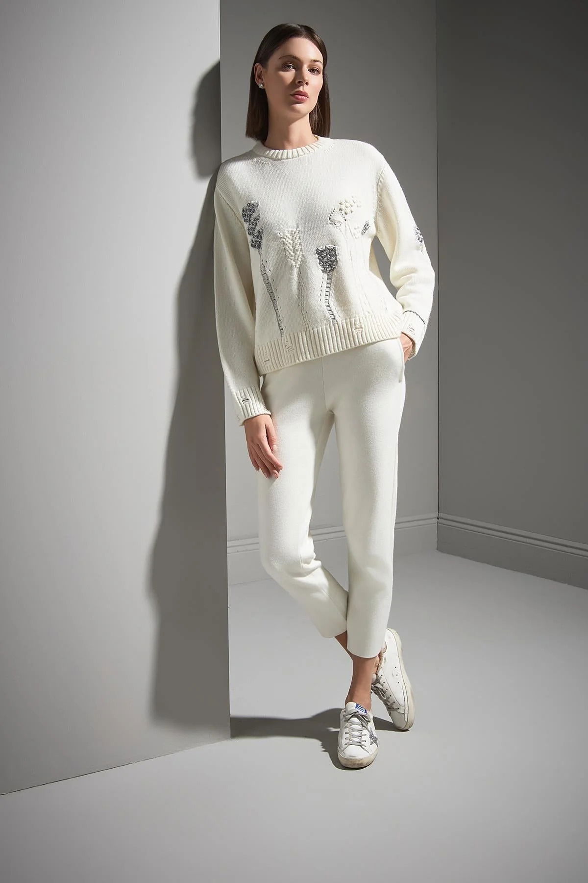 Join Us Kadın Sim Detaylı Desenli Triko Kazak W064 Ekru - 4