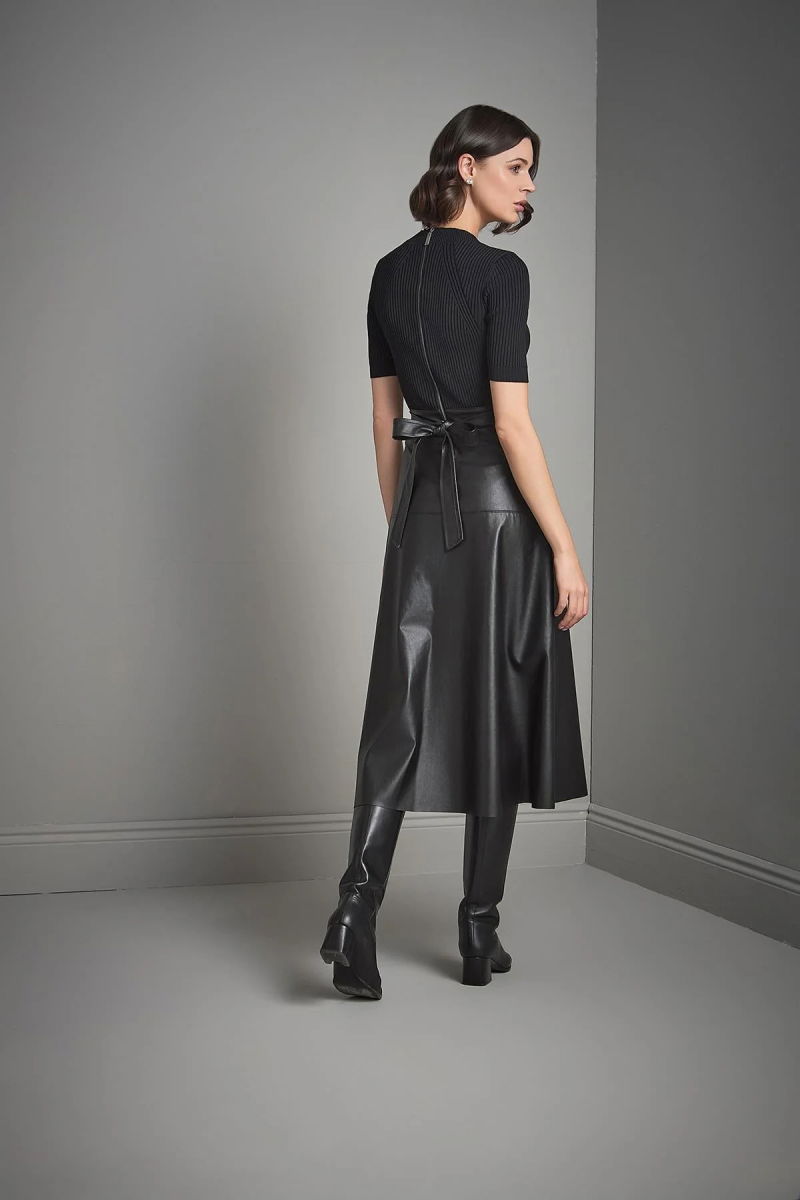 Join Us Kadın Suni Deri Etekli Triko Elbise W099 Siyah - 5