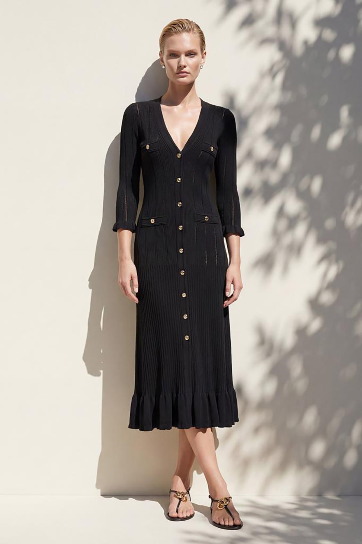 Join Us Kadın Süs Cep Detaylı Çıtçıtlı Midi Elbise S162 Siyah - 1