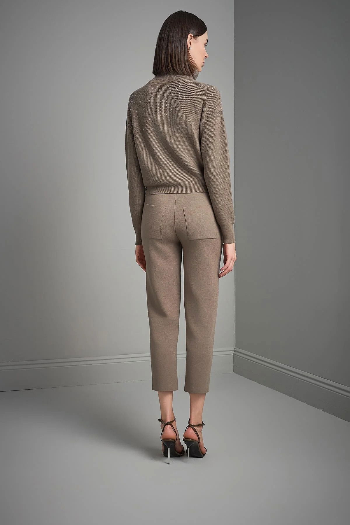 Join Us Kadın Taş Baskılı Boğazlı Triko Kazak W221 Kahverengi - 5