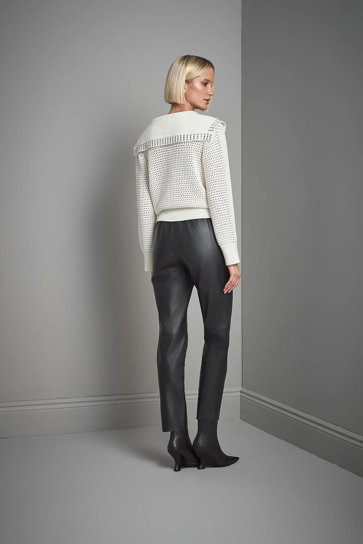 Join Us Kadın Taş Baskılı Geniş Yaka Triko Kazak W082 Ekru - 5