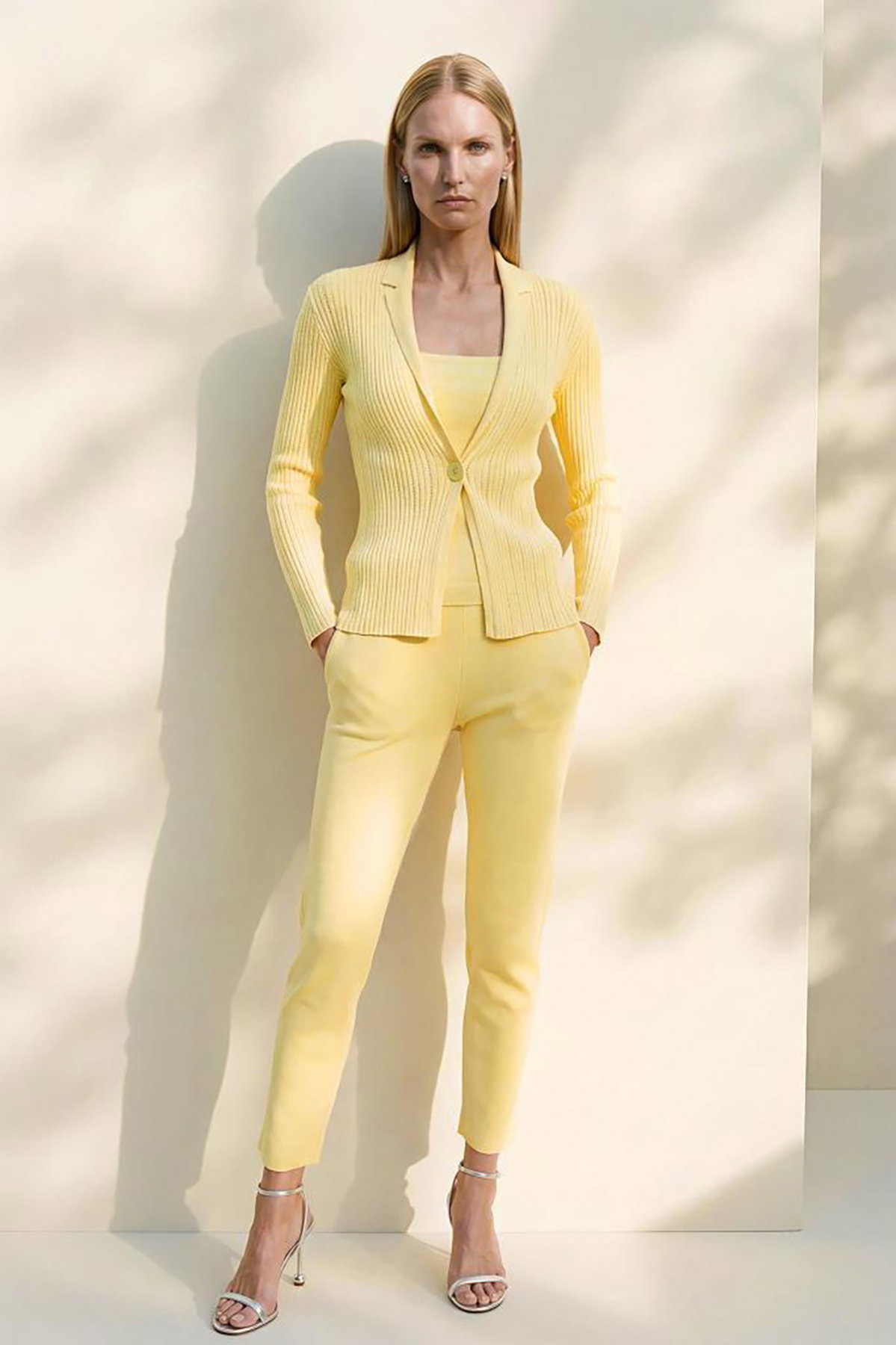 Join Us Kadın Tek Düğmeli Ajurlu Ceket S043 Sarı - 3