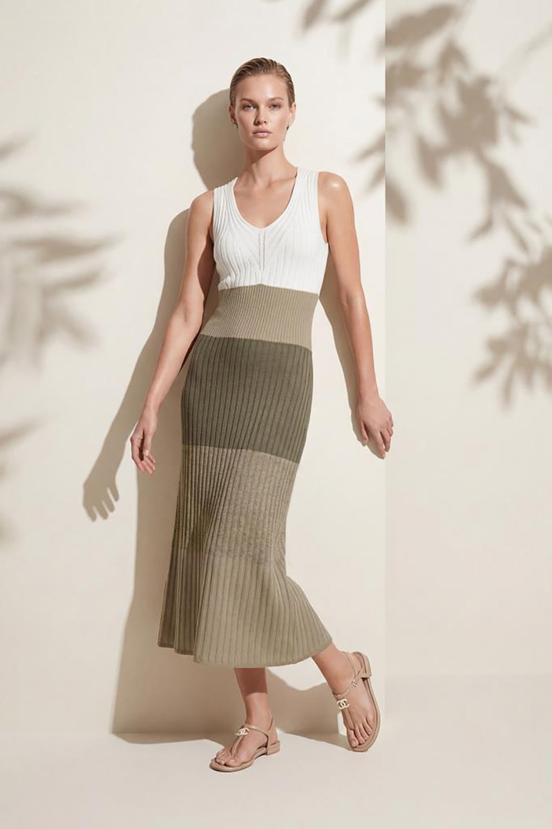 Join Us Kadın V Yaka Renk Bloklu Midi Elbise S120 Multi - Join Us