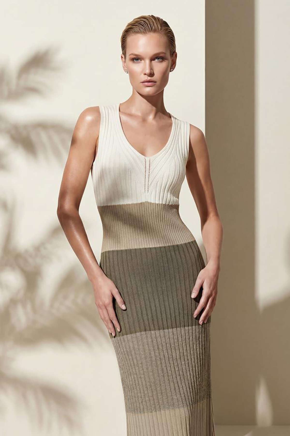 Join Us Kadın V Yaka Renk Bloklu Midi Elbise S120 Multi - 2