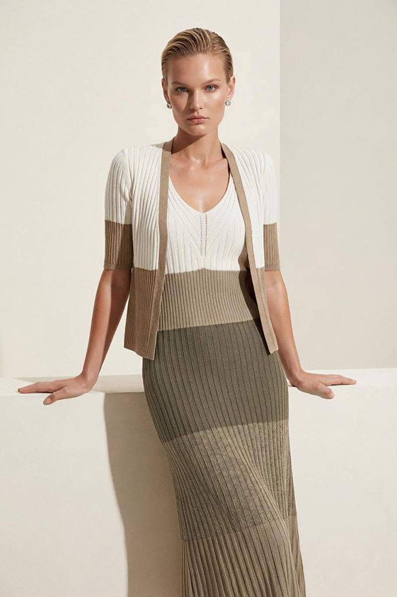 Join Us Kadın V Yaka Renk Bloklu Midi Elbise S120 Multi - 4