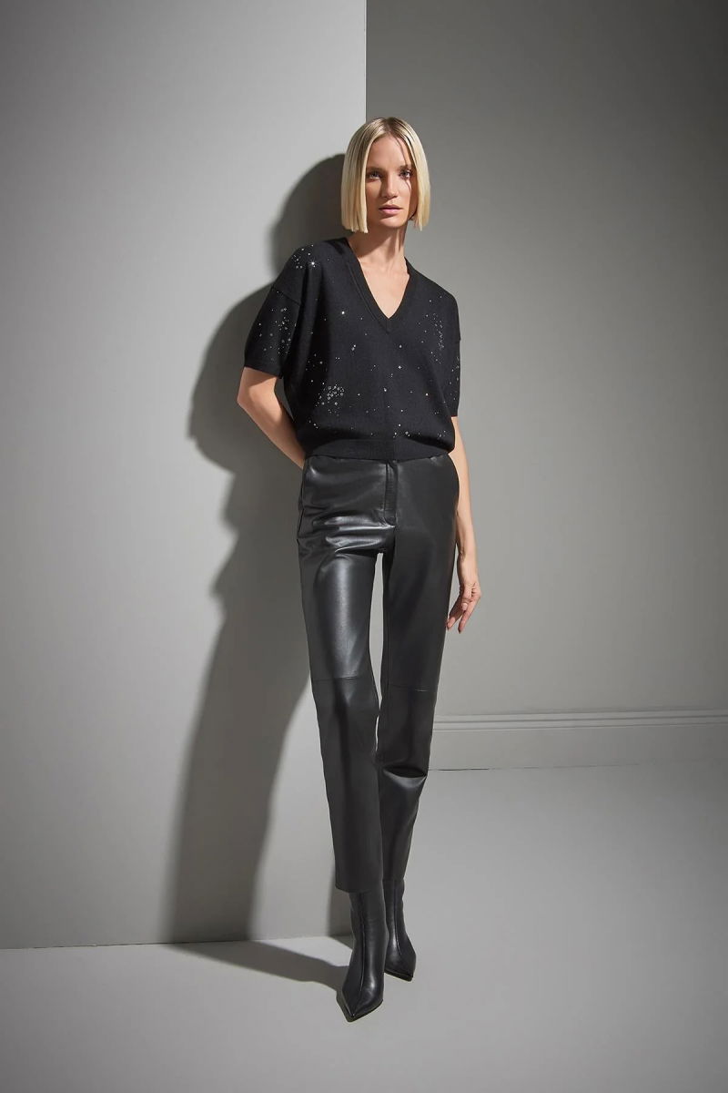 Join Us Kadın V Yaka Taş Baskılı Triko Kazak W198 Siyah - 4