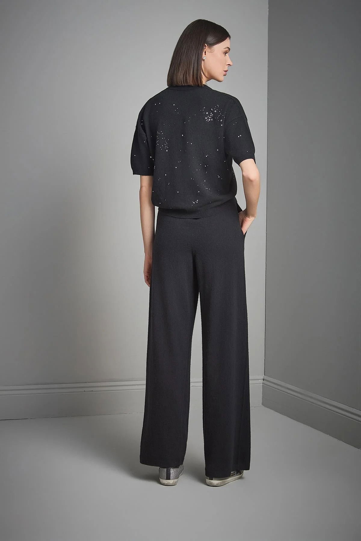 Join Us Kadın V Yaka Taş Baskılı Triko Kazak W198 Siyah - 5