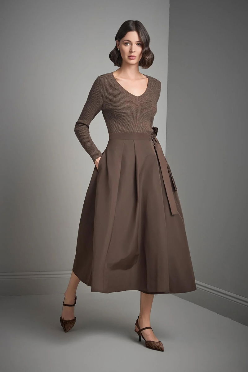 Join Us Kadın V Yaka Triko Kazak W161 Kahverengi - 3