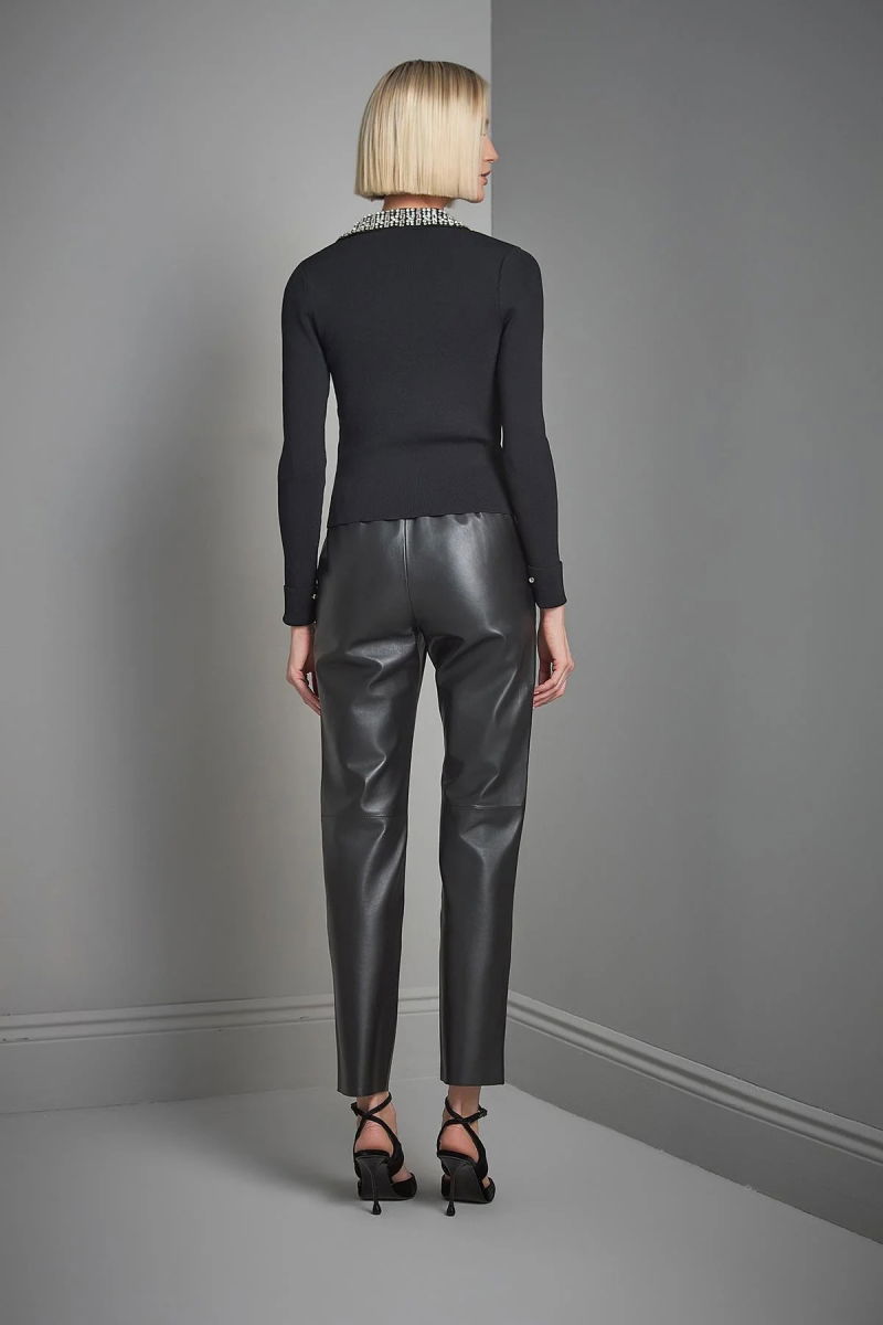 Join Us Kadın Yakası Taşlı Triko Kazak W039 Siyah - 5