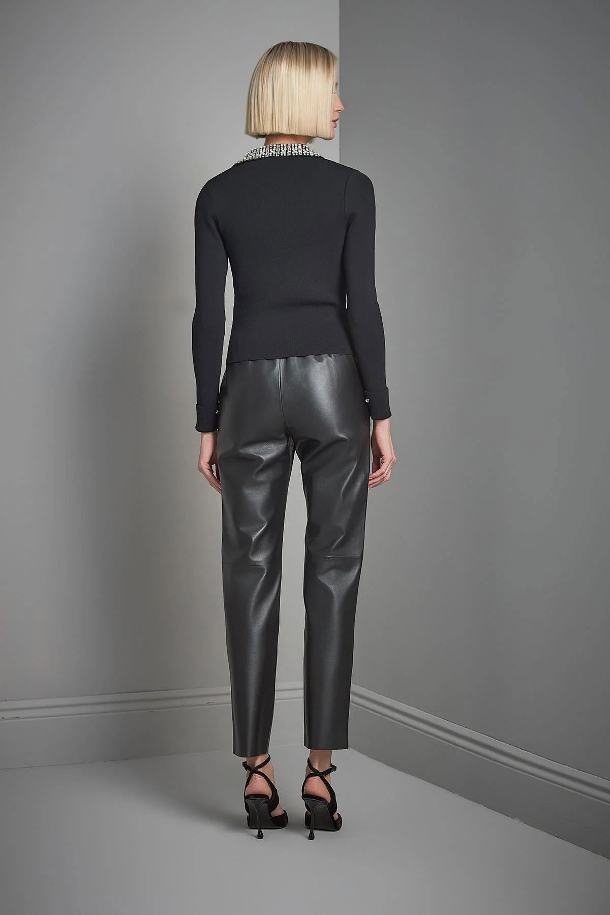 Join Us Kadın Yakası Taşlı Triko Kazak W039 Siyah - 5