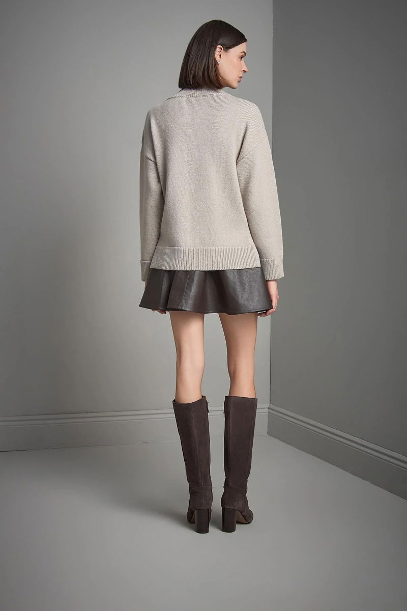 Join Us Kadın Yıldız Düğme Detaylı Simli Triko Kazak W056 Bej - 5