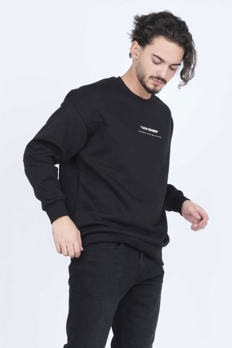 Jsco Erkek Yazı Detaylı Bisiklet Yaka Sweatshirt 6609902 Siyah - 1