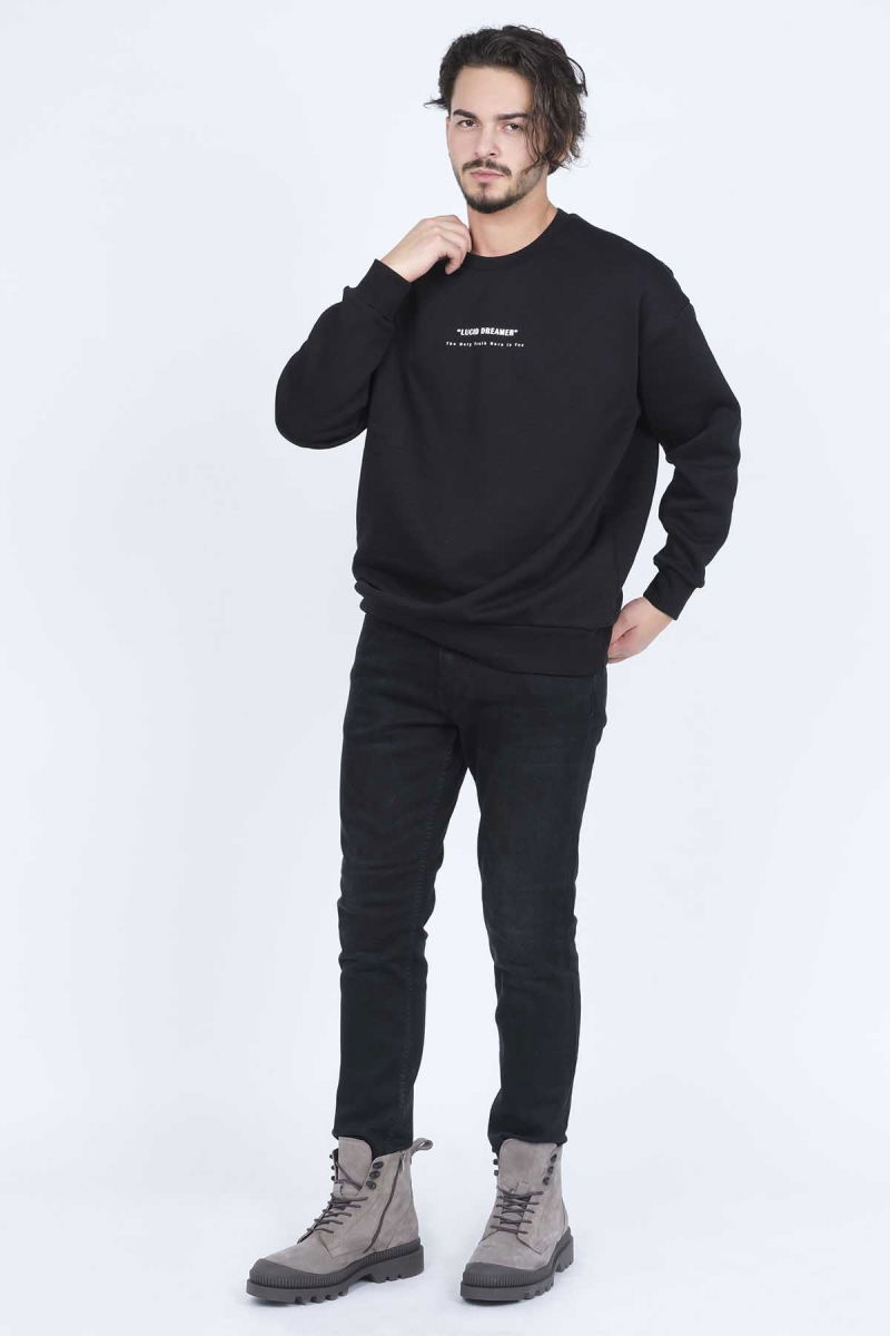 Jsco Erkek Yazı Detaylı Bisiklet Yaka Sweatshirt 6609902 Siyah - 4