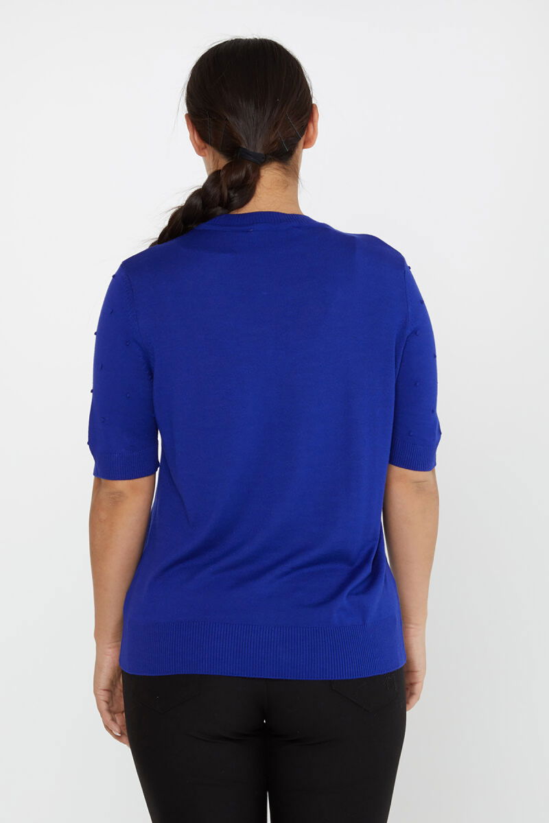 Kazee Kadın Kendinden Dokumalı Amerikan Model Kısa Kol Triko Kazak 30131 Saks - 4