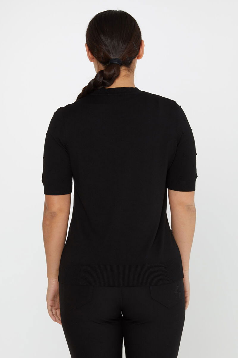 Kazee Kadın Kendinden Dokumalı Amerikan Model Kısa Kol Triko Kazak 30131 Siyah - 3
