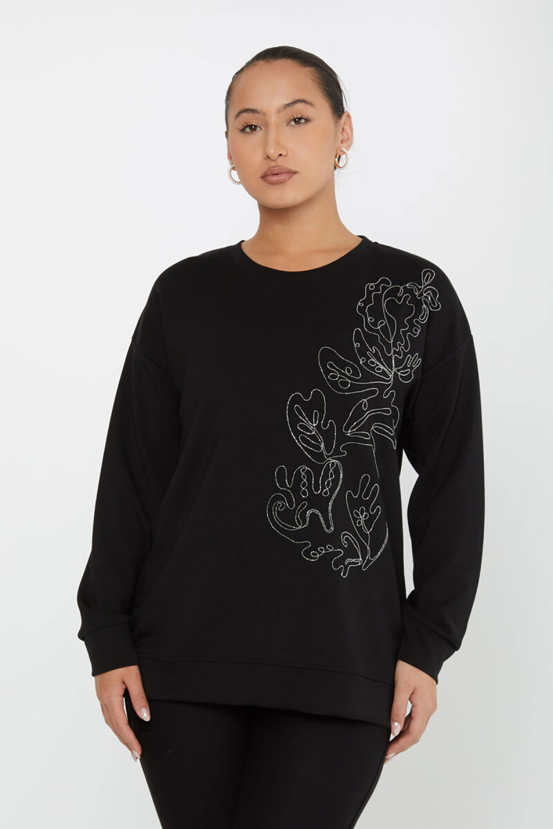 Kazee Kadın Nakışlı Sweatshirt 17784 Siyah 