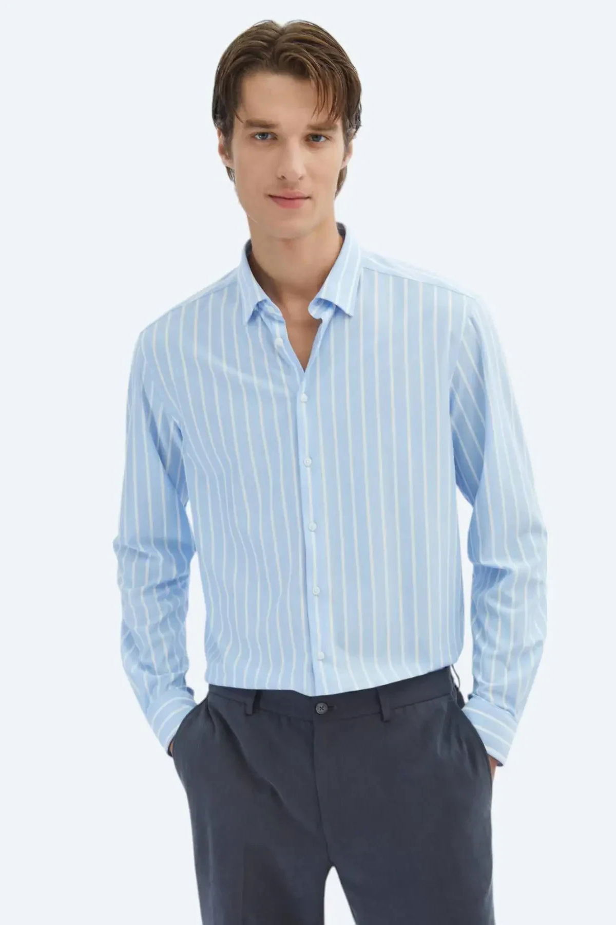 Kip Erkek Çizgili Regular Fit Casual Pamuk Karışımlı Gömlek GM-5846 Mavi - 1