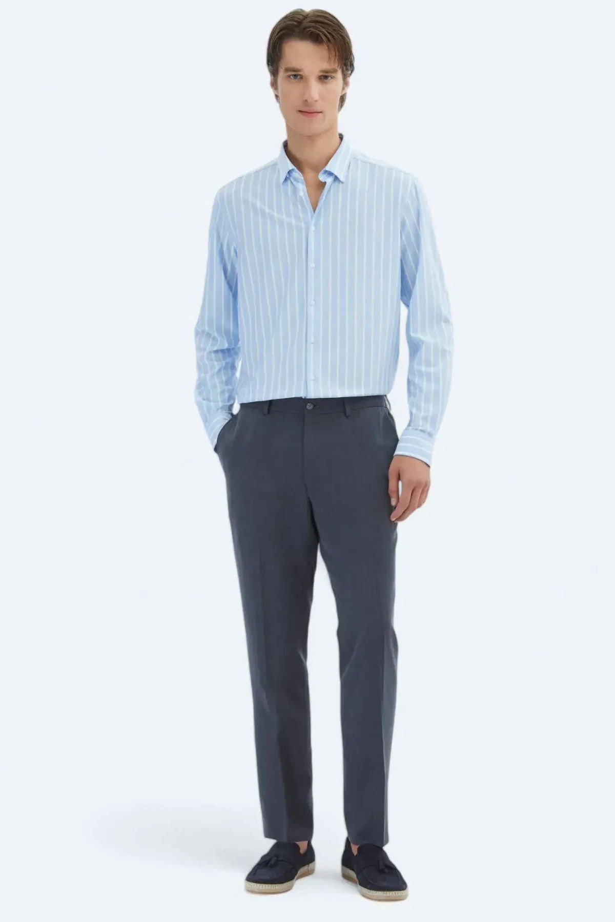 Kip Erkek Çizgili Regular Fit Casual Pamuk Karışımlı Gömlek GM-5846 Mavi - 2