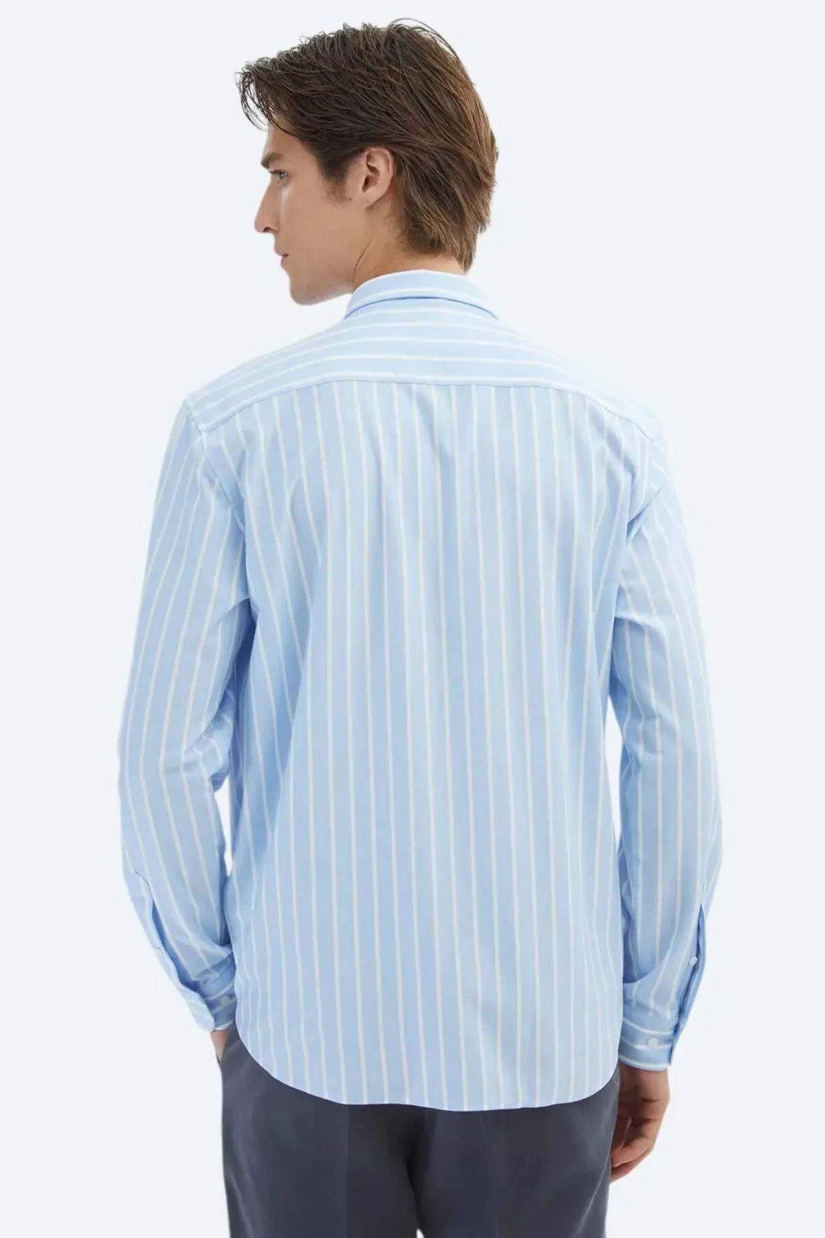 Kip Erkek Çizgili Regular Fit Casual Pamuk Karışımlı Gömlek GM-5846 Mavi - 4