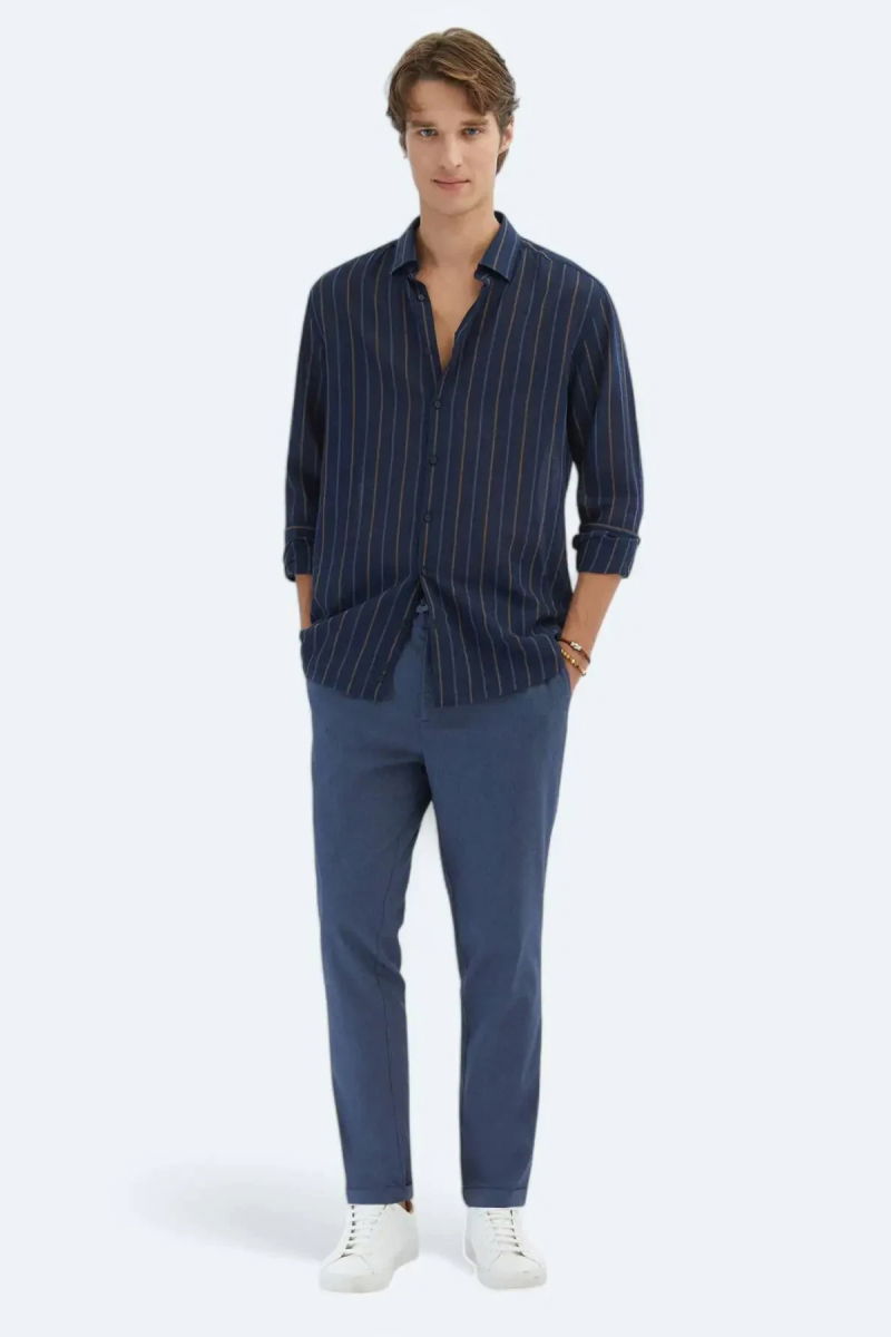 Kip Erkek Çizgili Regular Fit Dokuma Casual Pamuk Karışımlı Gömlek GM-5776 Lacivert - 2