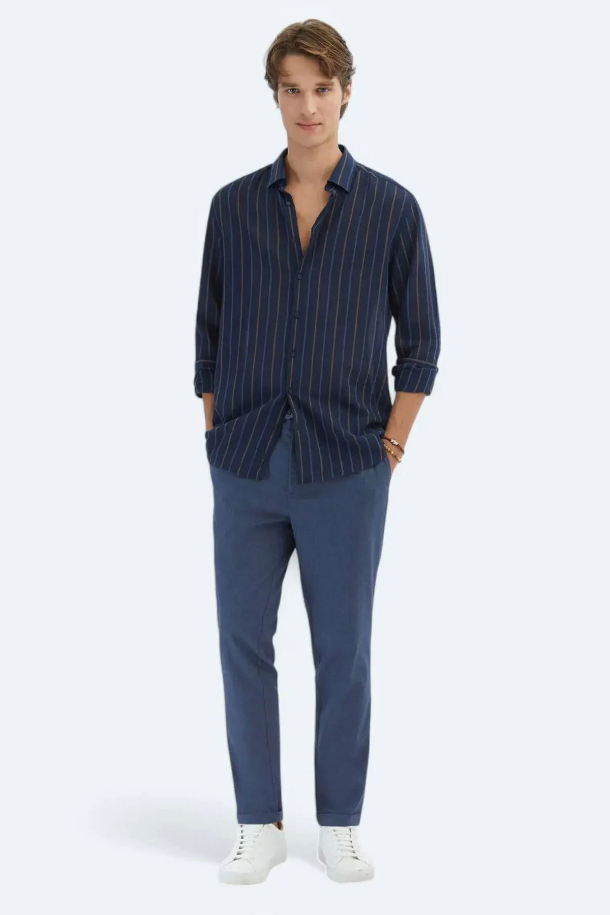 Kip Erkek Çizgili Regular Fit Dokuma Casual Pamuk Karışımlı Gömlek GM-5776 Lacivert - 2