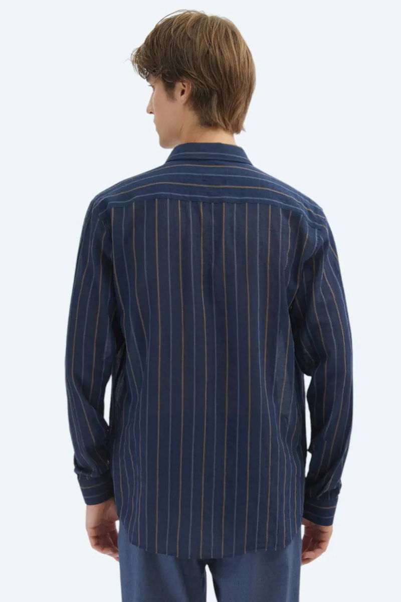 Kip Erkek Çizgili Regular Fit Dokuma Casual Pamuk Karışımlı Gömlek GM-5776 Lacivert - 4