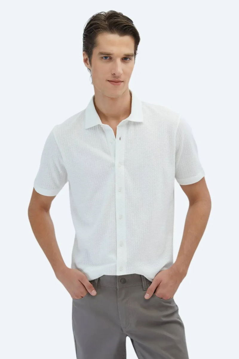 Kip Erkek Desenli Regular Fit Casual %100 Pamuk Gömlek GM-5873 Beyaz - 1