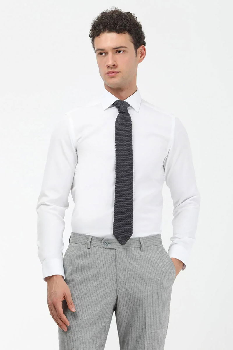 Kip Erkek Düz Slim Fit Dokuma Klasik Pamuk Karışımlı Gömlek GM-4915 Beyaz - 1