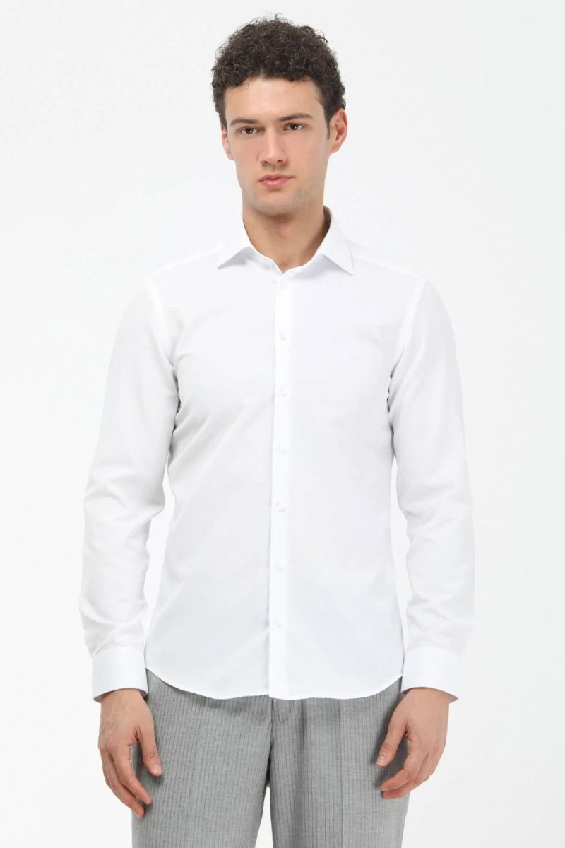 Kip Erkek Düz Slim Fit Dokuma Klasik Pamuk Karışımlı Gömlek GM-4915 Beyaz - 4