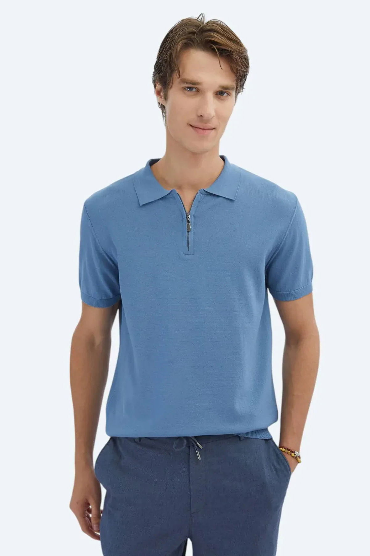 Kip Erkek Polo Yaka Düz Örgü Triko TRK-1573 Mavi - 1