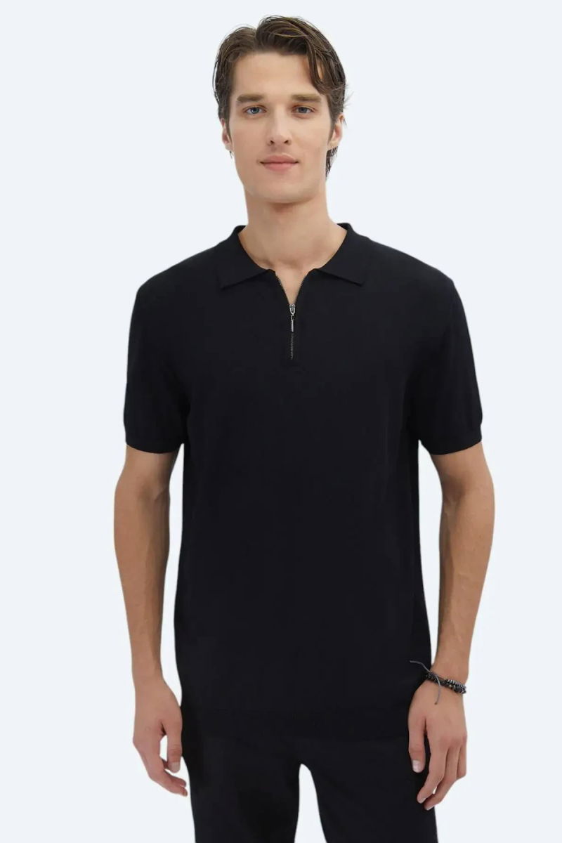 Kip Erkek Polo Yaka Düz Örgü Triko TRK-1573 Siyah 