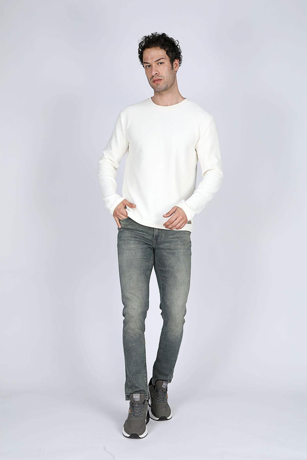 Lee Cooper Erkek Ben O Yaka Sweatshirt 241019 Ekru - 2