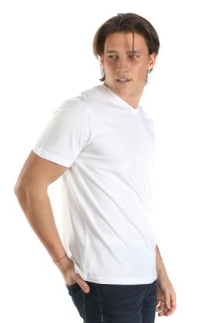 Lee Cooper Erkek Jonat V Yaka T-Shirt 242037 Beyaz - 2