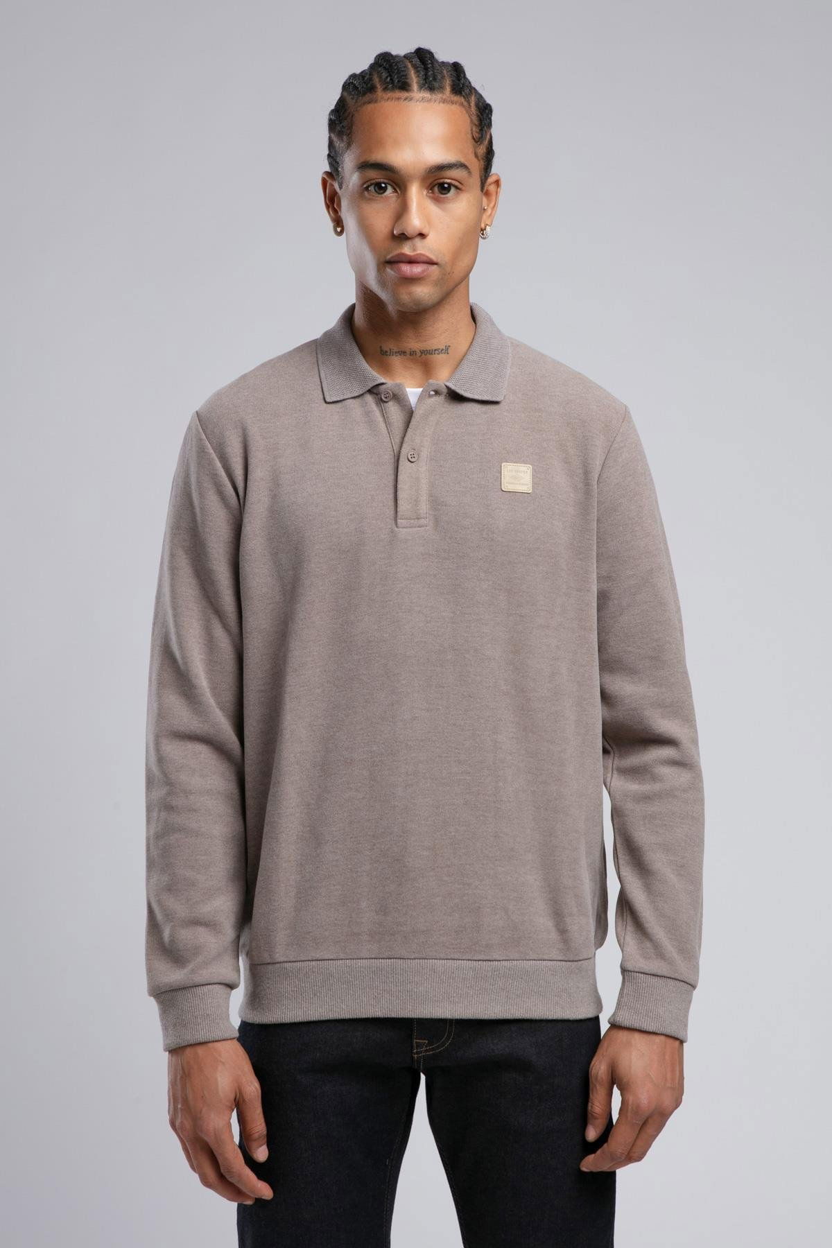 Lee Cooper Erkek Newblend Polo Yaka Sweatshirt 241043 K. Bej - 1