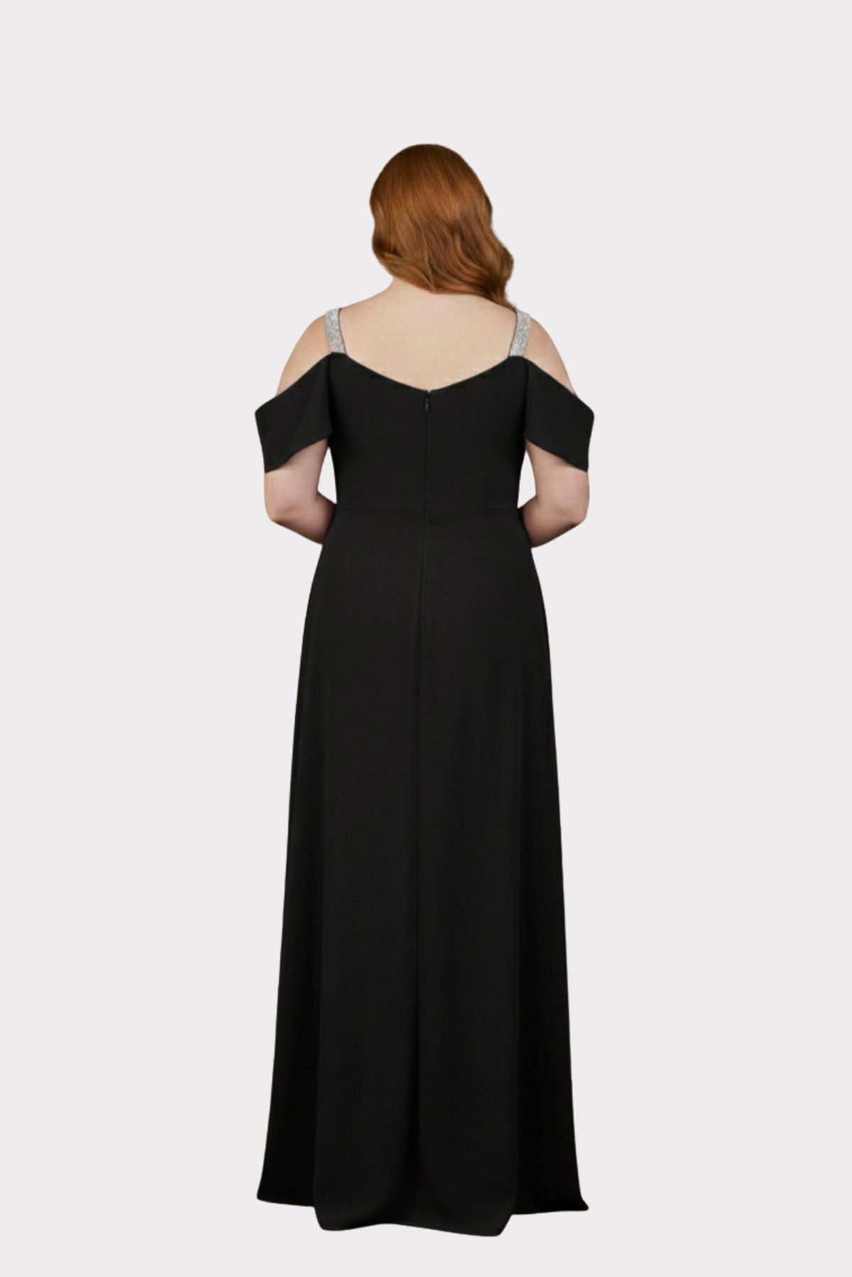 Lilas XXL Kadın Büyük Beden Taş Askılı Şifon Kumaş Uzun Abiye Elbise 3329 Siyah - 4