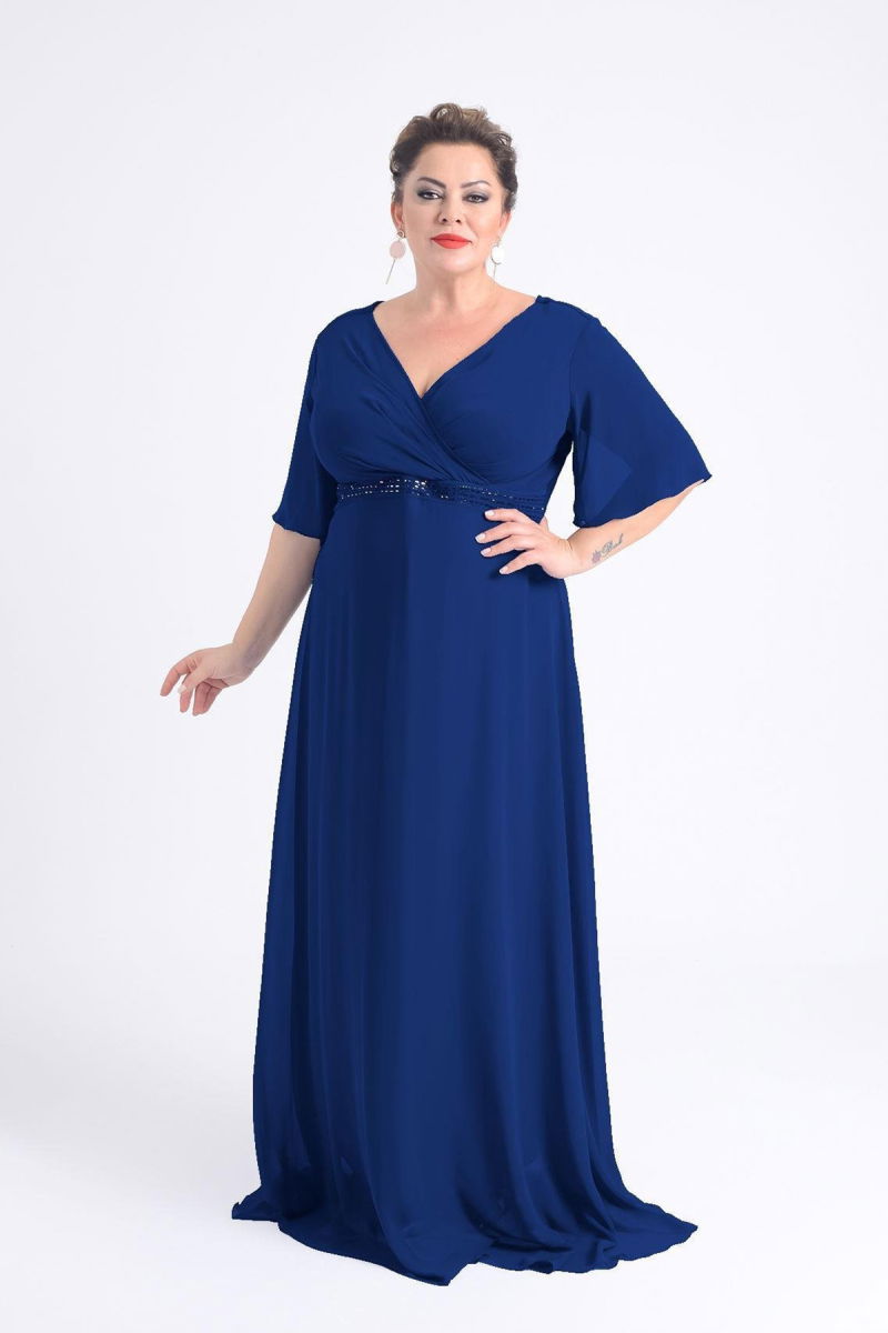 Lilas XXL Kadın Büyük Beden Uzun Şifon Abiye Elbise 9510 Lacivert - 2