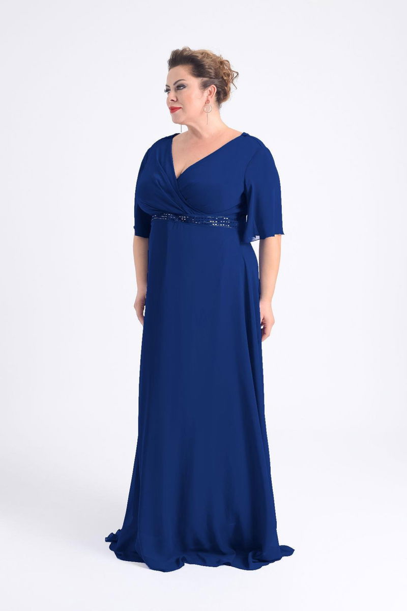 Lilas XXL Kadın Büyük Beden Uzun Şifon Abiye Elbise 9510 Lacivert - 3