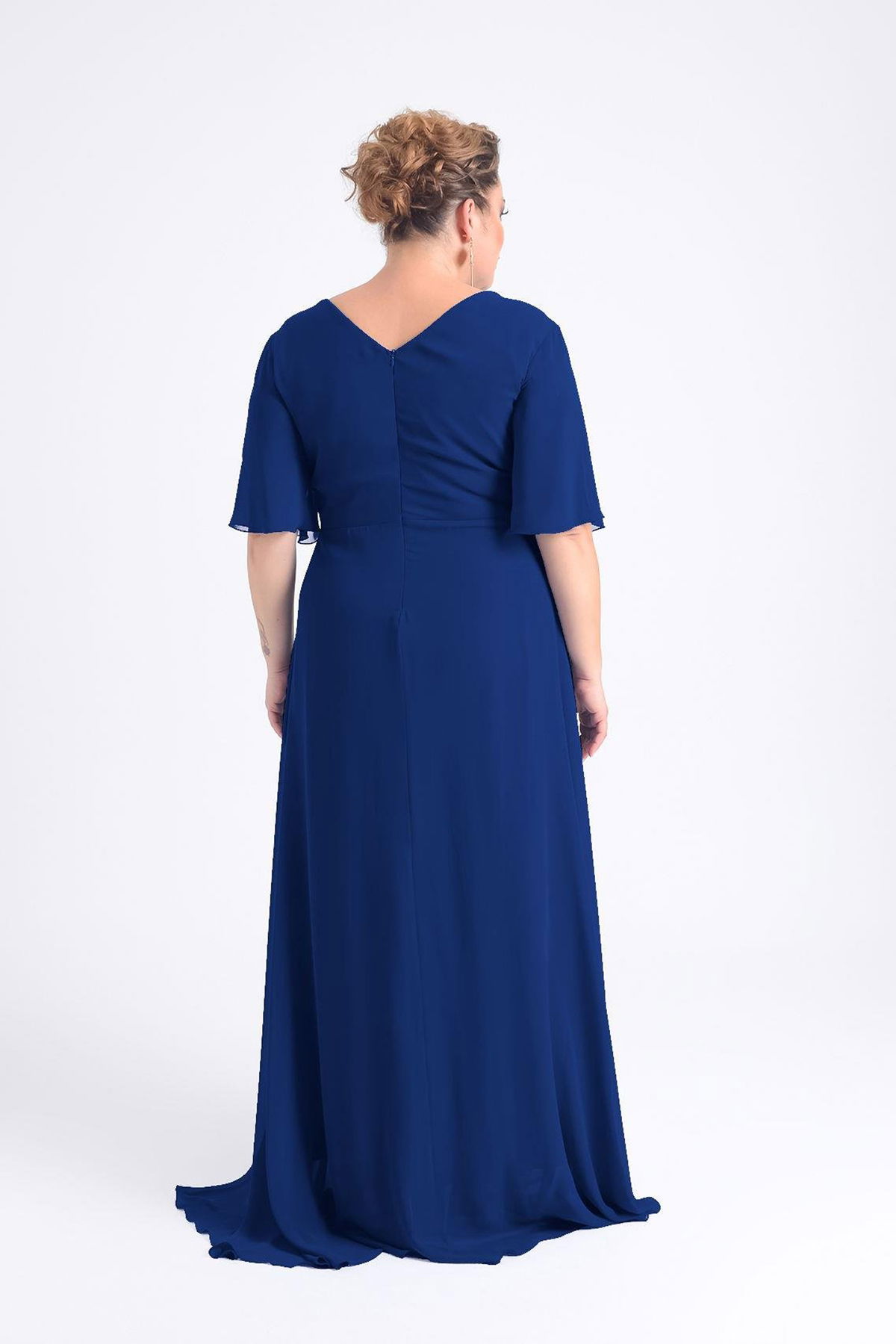 Lilas XXL Kadın Büyük Beden Uzun Şifon Abiye Elbise 9510 Lacivert - 4